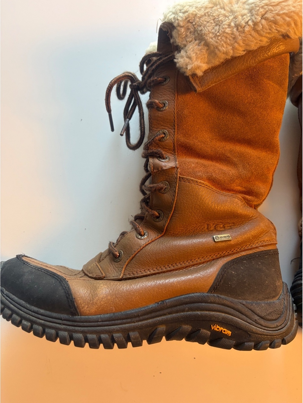 UGG Brown Leather Shearling Winter Boots with Vibram Sole -